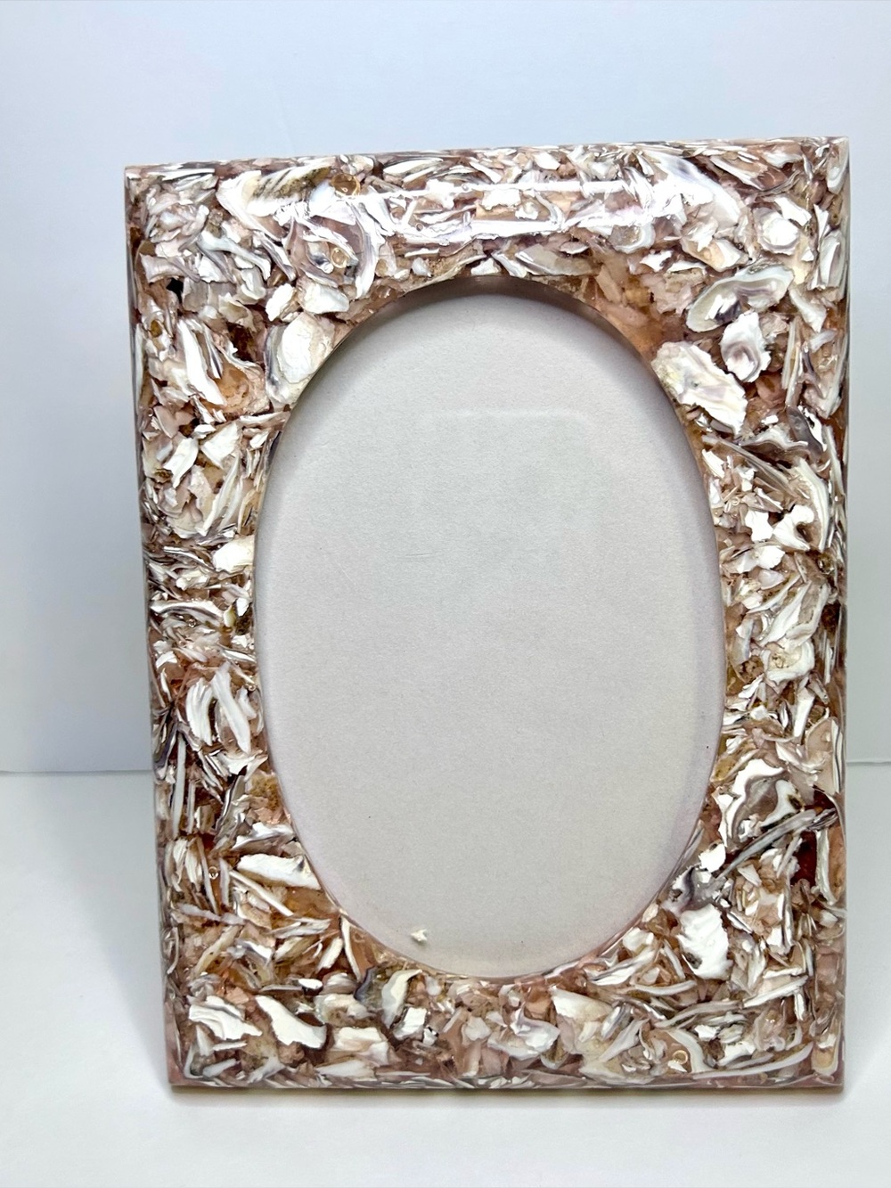 Vintage Lucite Frame with Abalone Shells for 4X6 Photo Taupe White